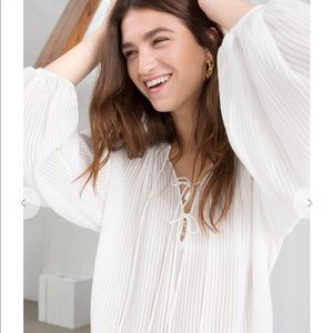 & Other Stories Sheer Stripe Tie Blouse White